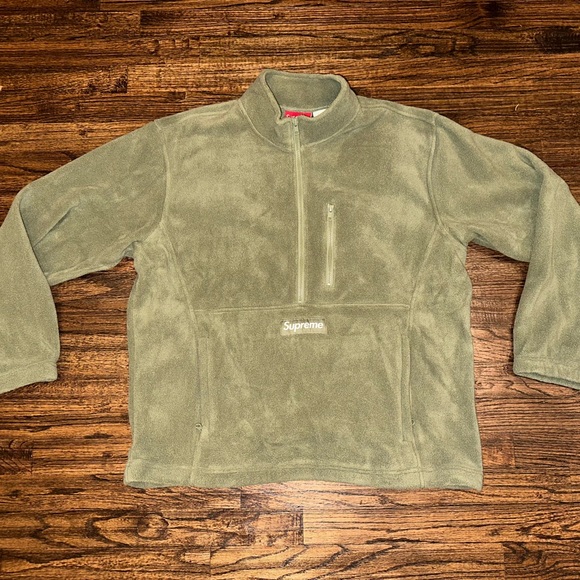 SUPREME (FW21) Polartec Half Zip Pullover Box Logo Fleece Jacket Olive Green NWT - Picture 2 of 7